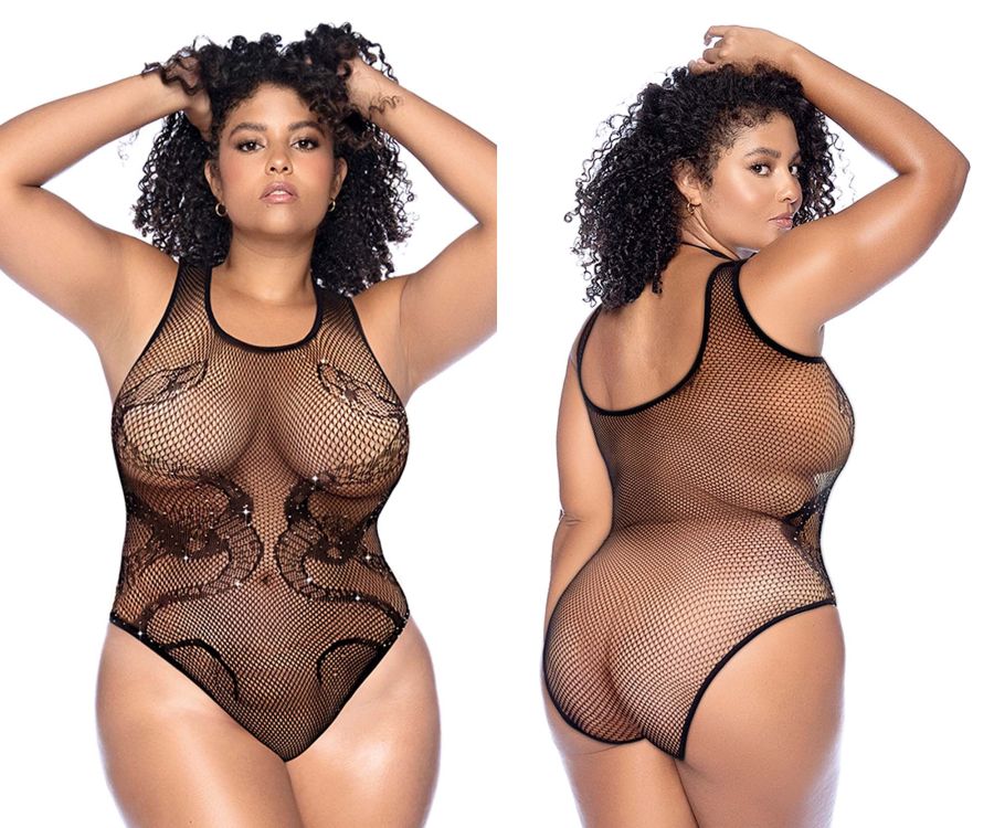 Snake Fishnet Rhinestone Bodysuit