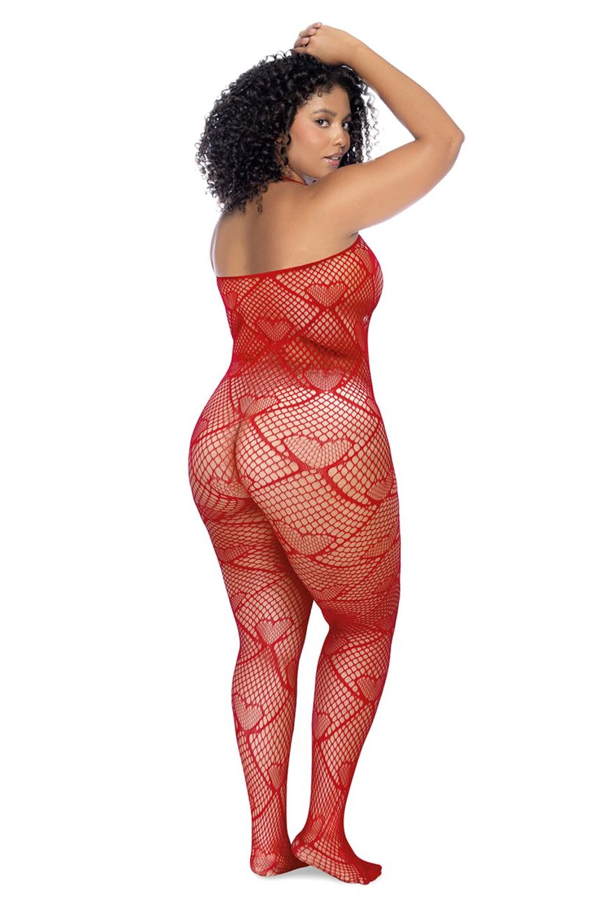 Heart Fishnet Bodystocking with Rhinestone Detail