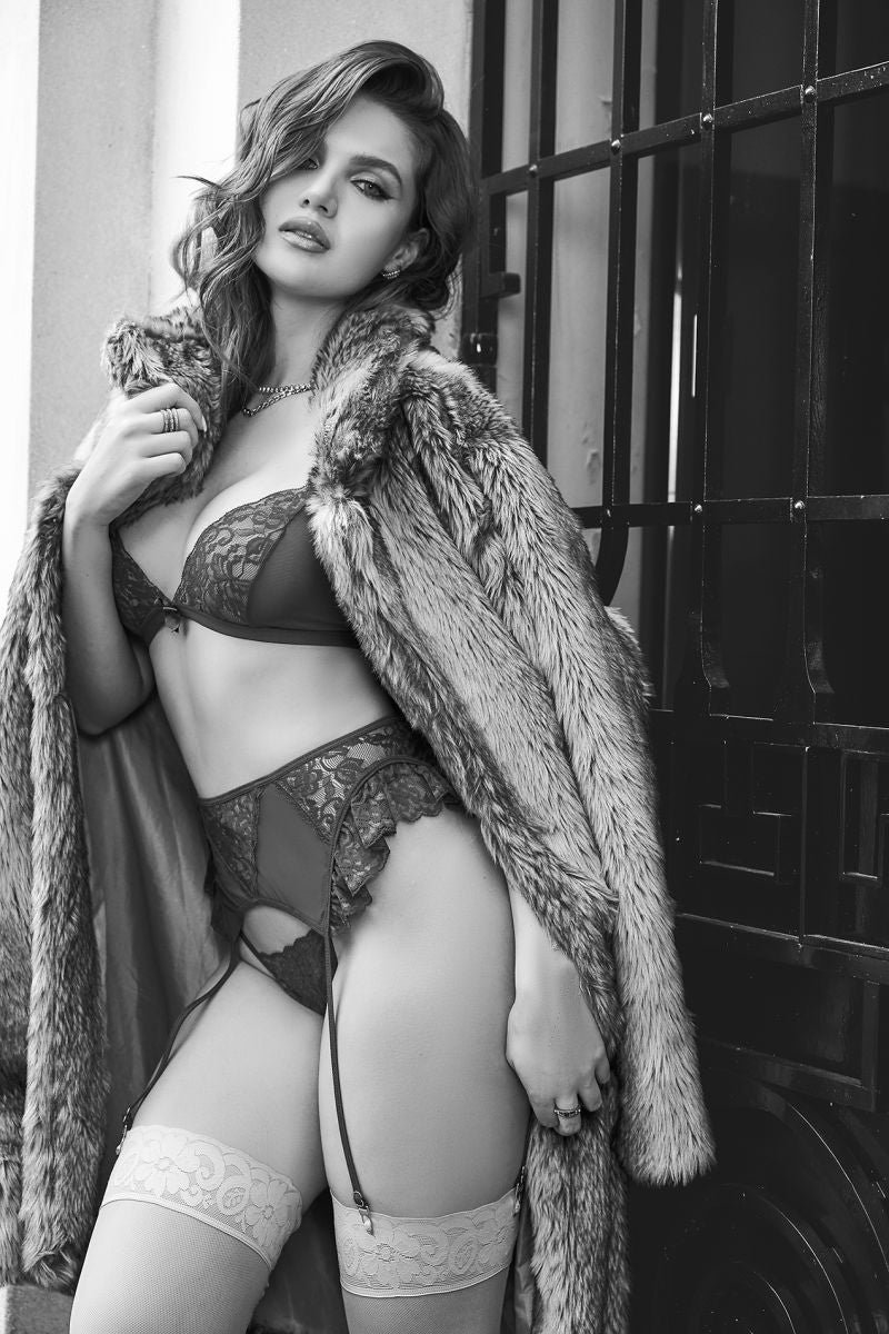 Mapale 80031 Three-Piece Exotic Lingerie Set in a burgundy hue
