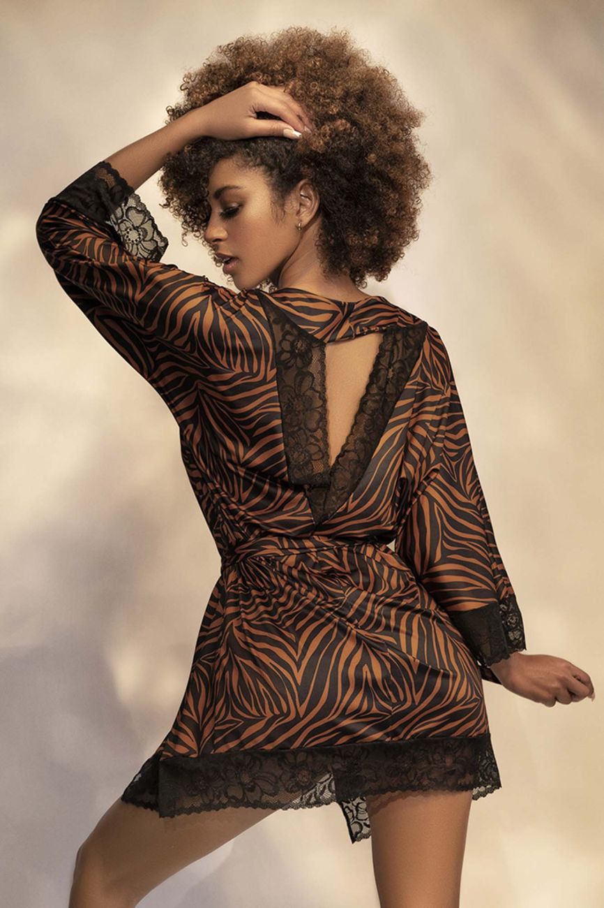 Animal print robe with lace details