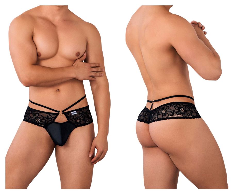 CandyMan Lace Thong – Black & Red