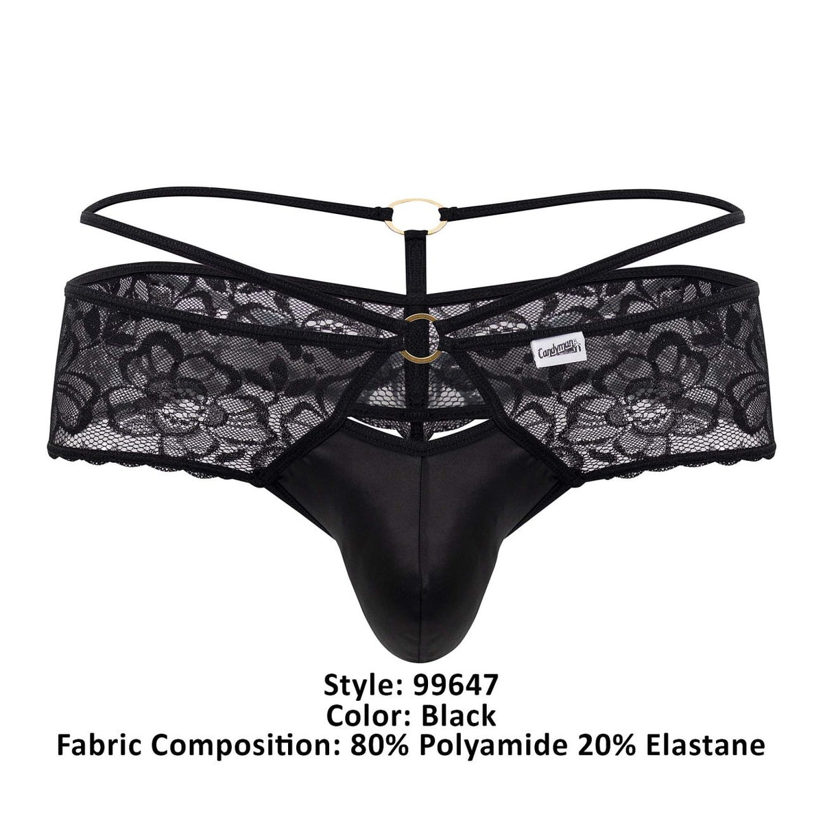 CandyMan Lace Thong – Black & Red