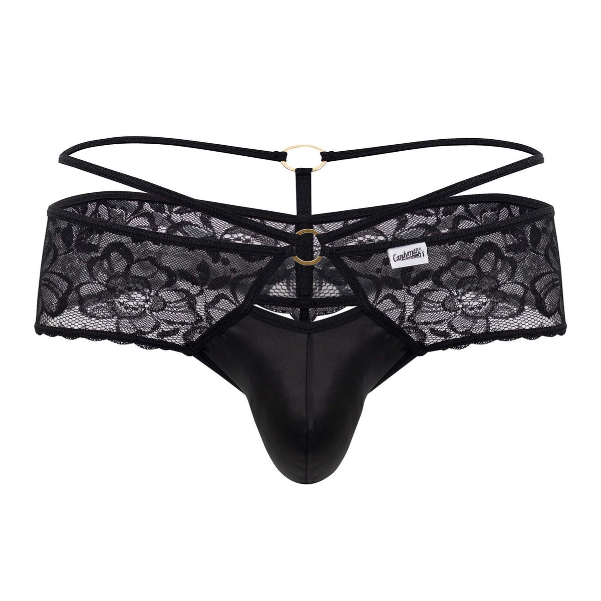CandyMan Lace Thong – Black & Red