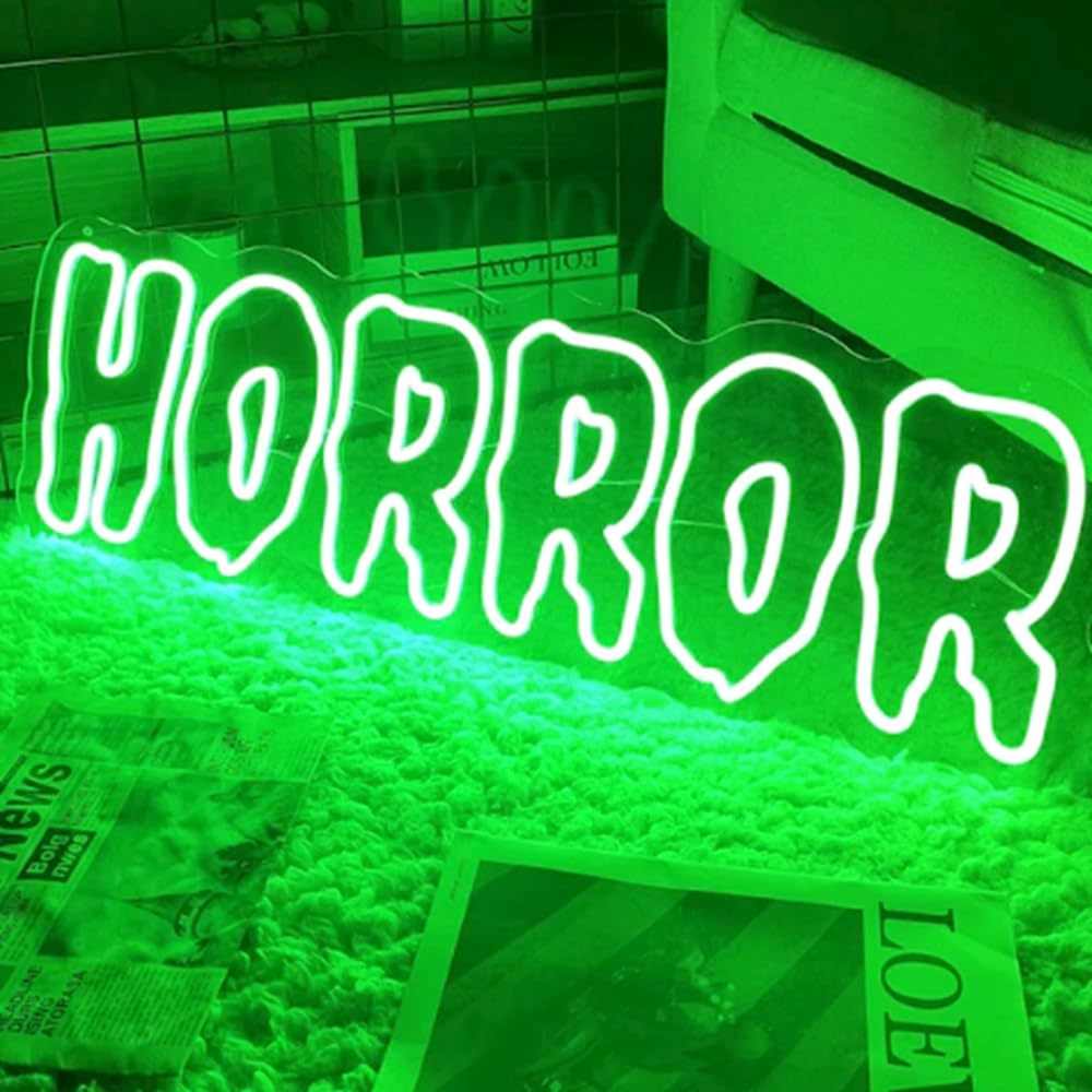 Horror Neon Sign: Spooky Room Decoration, Halloween Party Neon Sign, Custom LED Sign | Halloween Decor - Wireless, USB Powered, Polished Metal, Wall Mountable, Switch Control, Plastic Material