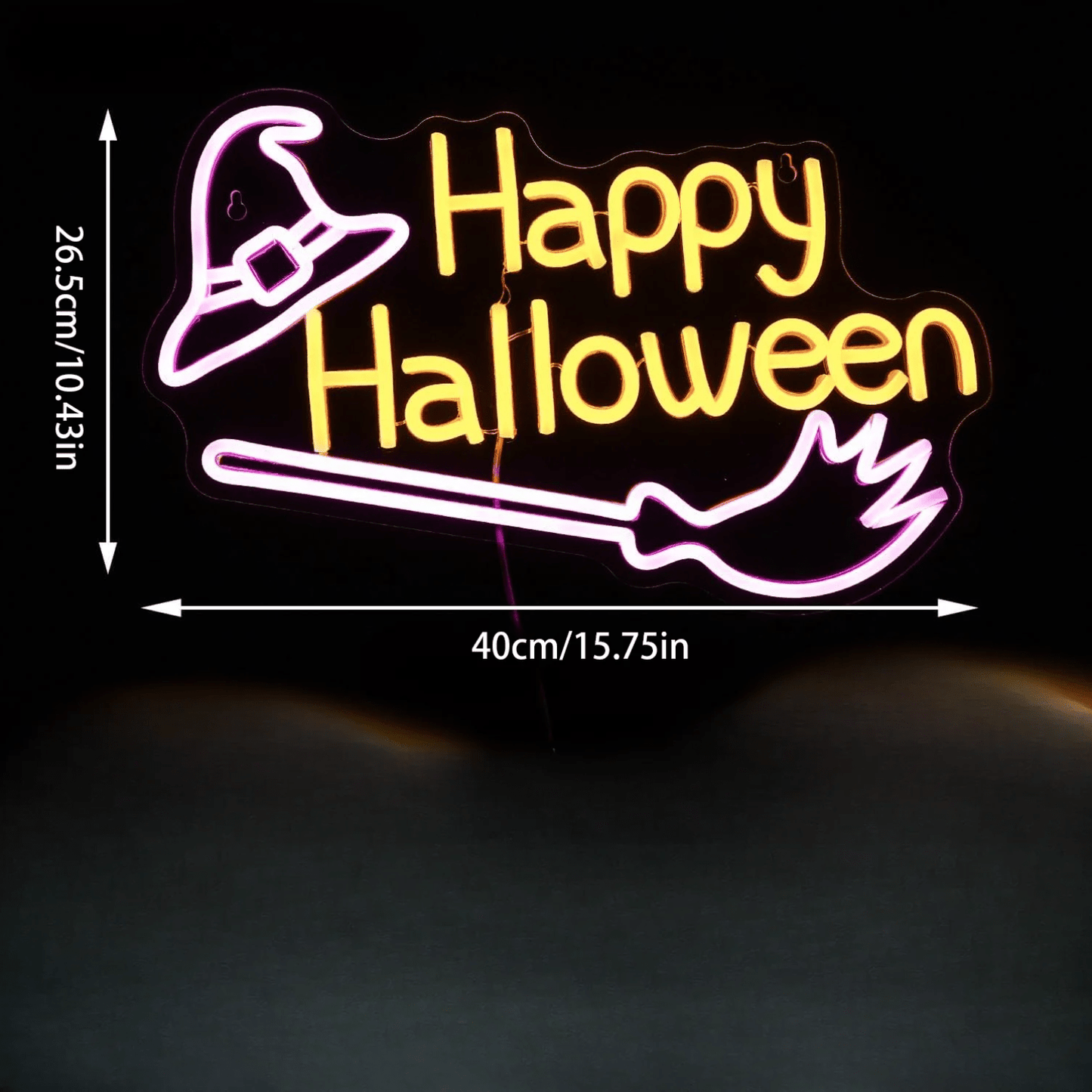 Happy Halloween LED Neon Sign with Dimmable Witch Hat - USB Powered, Wall-Mounted Decor for Home & Party