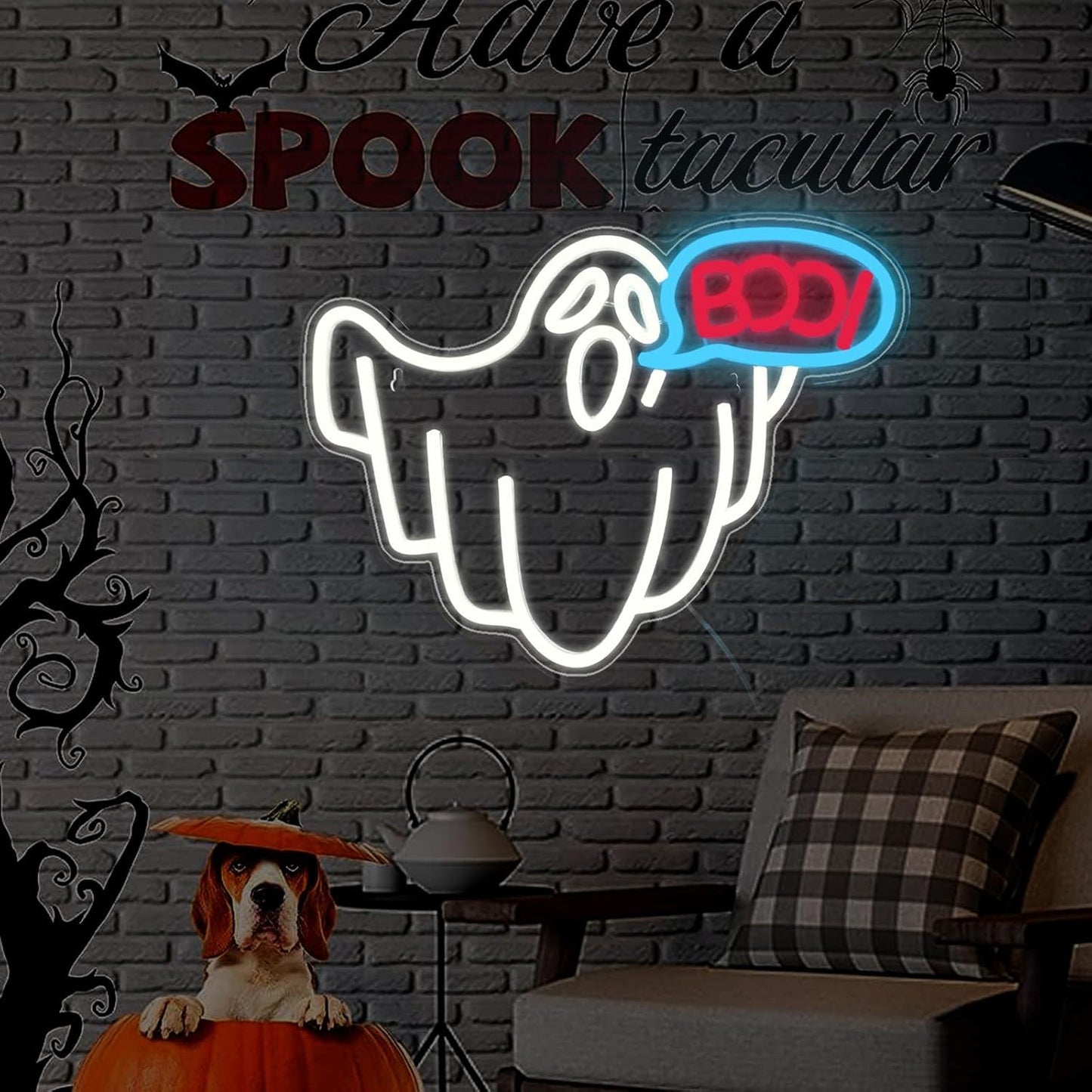 Whispering Ghost Halloween Neon Sign - USB Powered, Adjustable Brightness LED Light for Man Cave, Bedroom, Window Decor & Party Wall Decoration - Perfect Gift