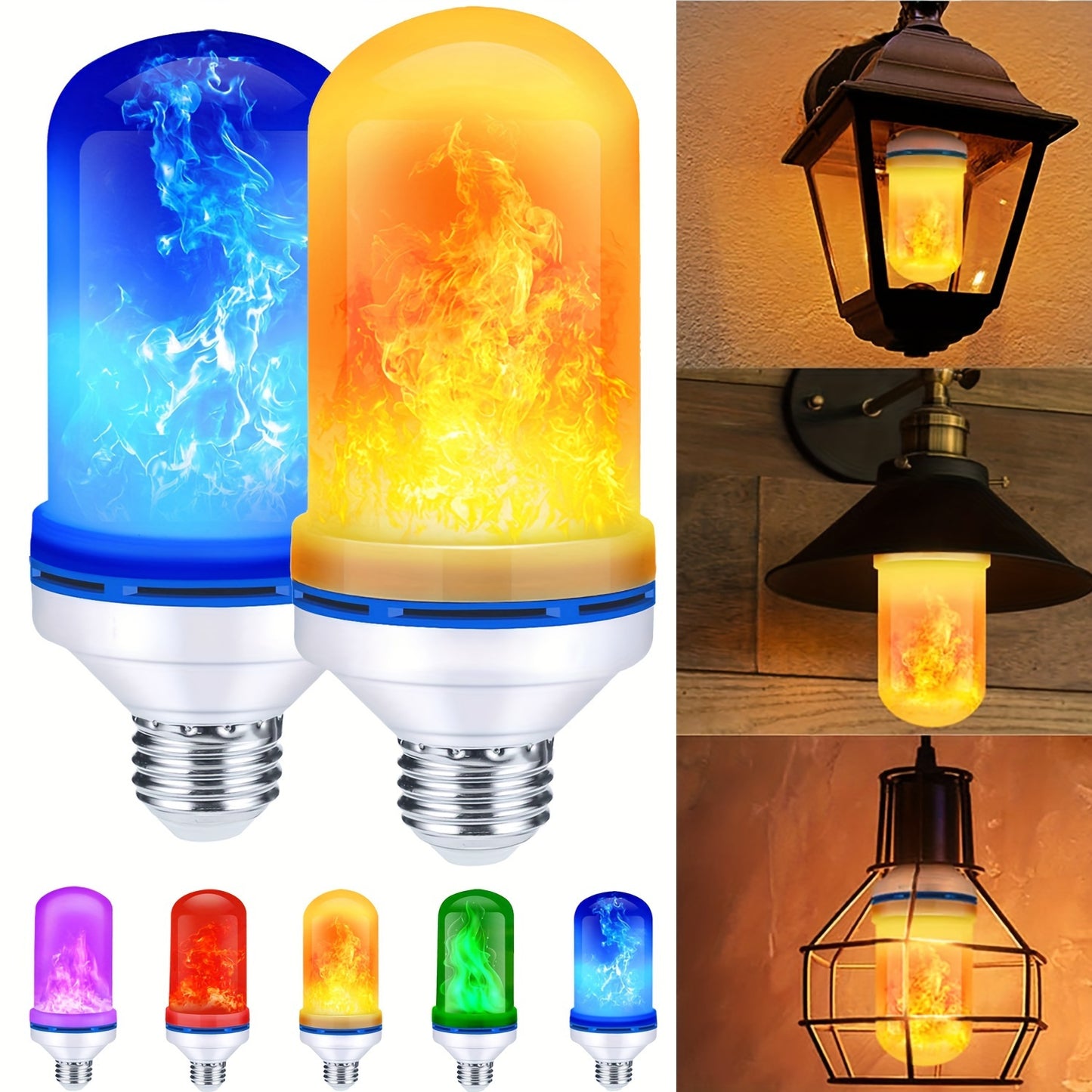 2pcs LED Flame Effect Light Bulbs with 4 Modes - E26 Base, Perfect for Halloween, Christmas, and Bar Decor