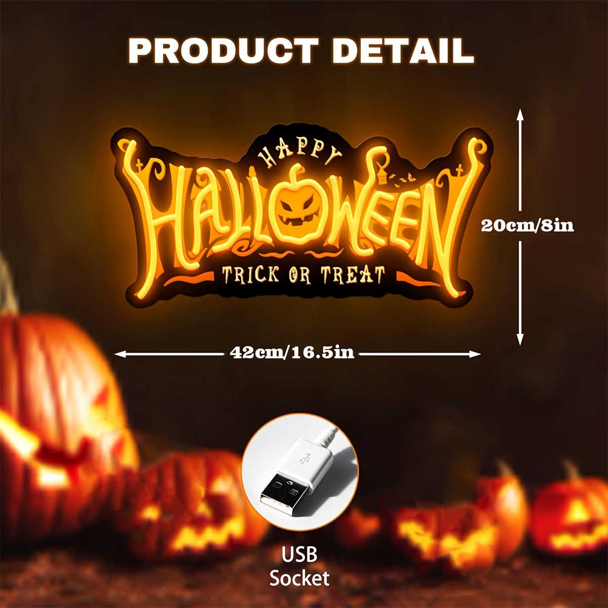 USB-Powered Glow-In-The-Dark 'Happy Halloween' & 'Trick Or Treat' Neon Sign - Perfect For Bedroom, Bar Decor & Game Room Ambiance