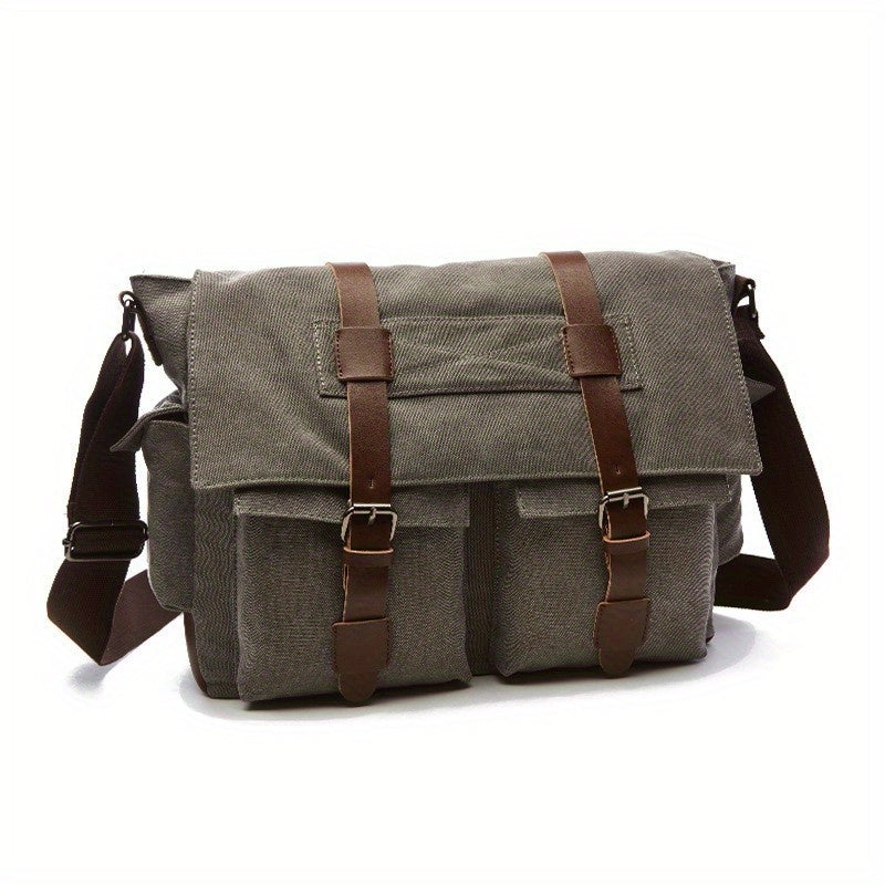 1pc Vintage Canvas Messenger Bag for Men - Motorcycle-Inspired, Travel-Ready, Durable & Wear-Resistant