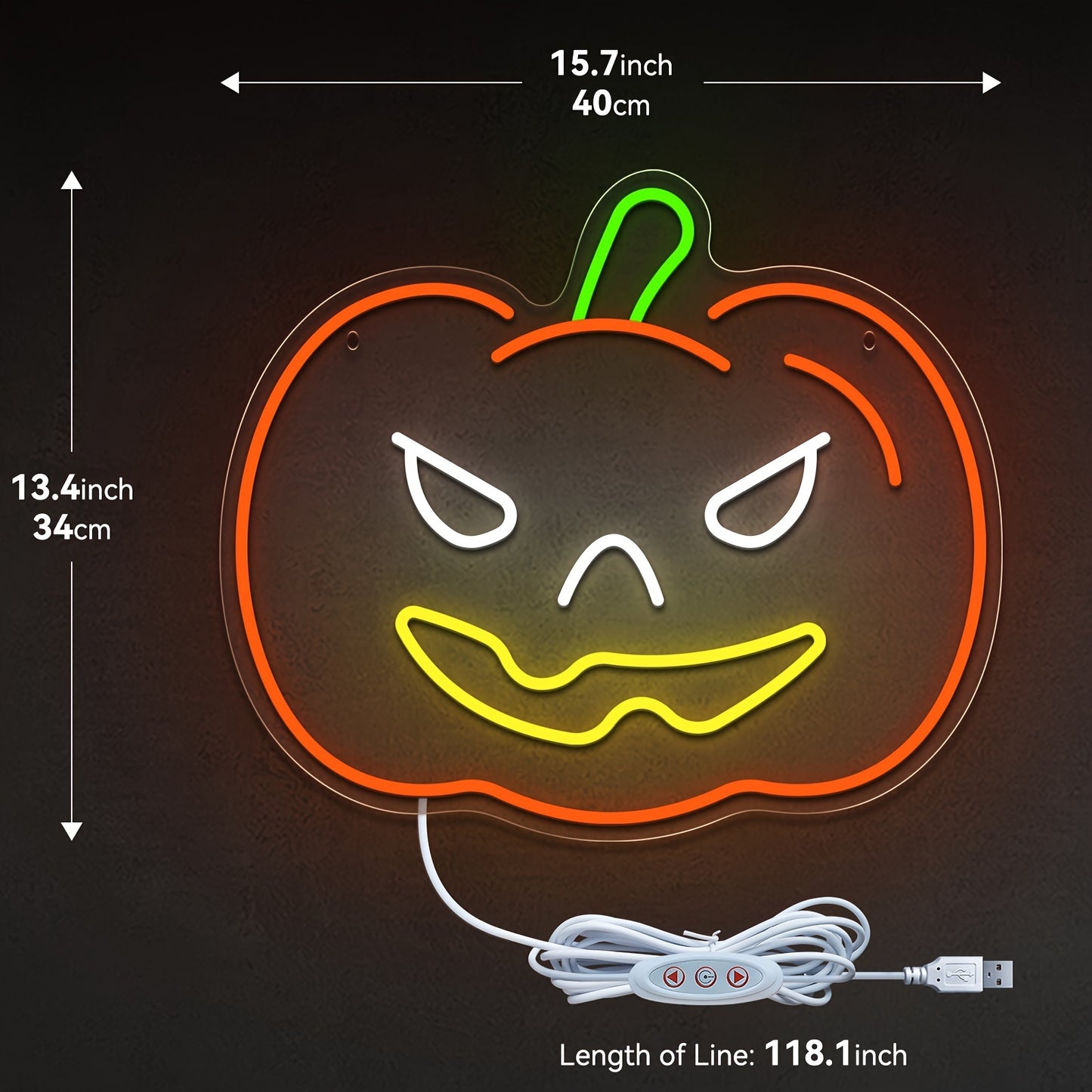 Spooky Pumpkin LED Neon Sign with USB Power & Dimmer Switch - Perfect for Halloween Decor, Bedroom, Living Room, Bar, Garage, and Game Room Wall Art (15.7"x13.4")