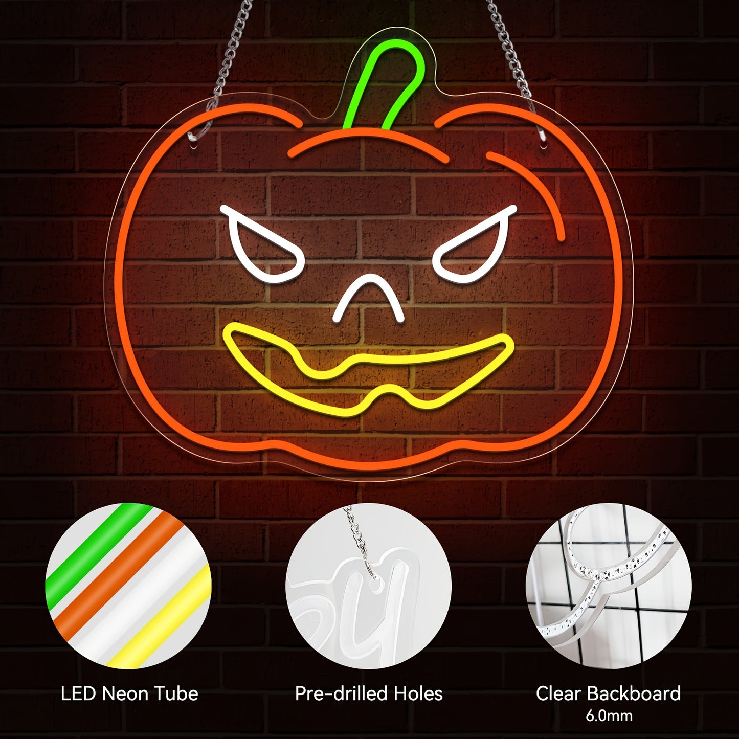 Spooky Pumpkin LED Neon Sign with USB Power & Dimmer Switch - Perfect for Halloween Decor, Bedroom, Living Room, Bar, Garage, and Game Room Wall Art (15.7"x13.4")