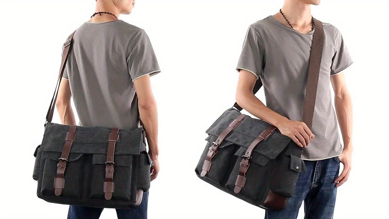 1pc Vintage Canvas Messenger Bag for Men - Motorcycle-Inspired, Travel-Ready, Durable & Wear-Resistant