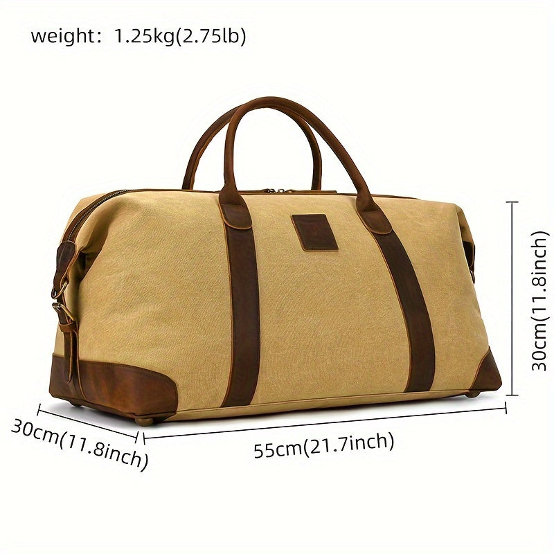 Vintage Canvas and Leather Travel Duffel Bag - Relaxed Style, Canvas Material, Adjustable Handles, No Print, No Oil Edging