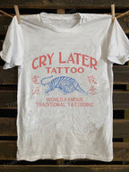 Graphic T-Shirt - "Cry Before Speaking" Tiger & Chinese Characters Print, 100% Cotton Soft Regular Fit, Made in USA, All-Season Durable Casual Streetwear Tee, Tiger Print