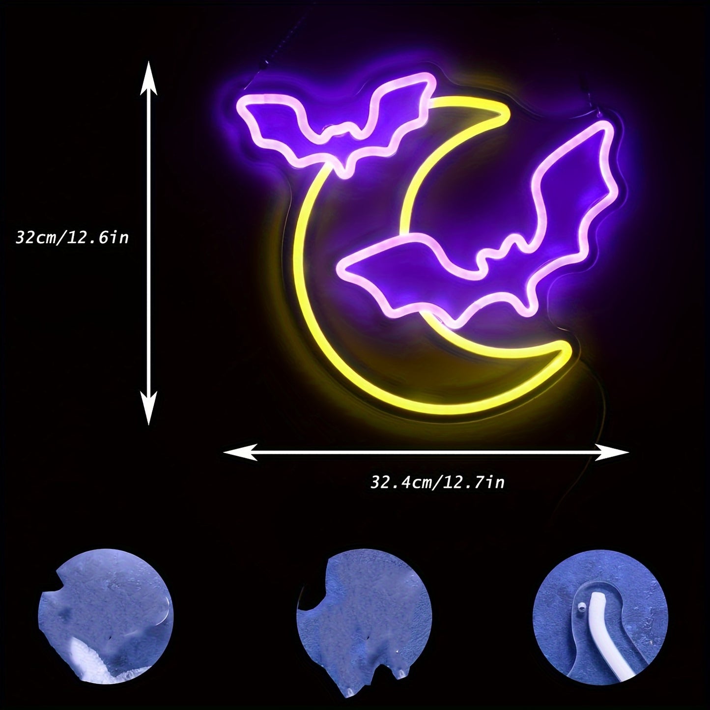 Halloween Decorations Neon, Moon And Bat LED Lights, Neon Halloween Parties, USB-powered Gothic Neon, Suitable For Festive Wall Decorations, Bars, Bedrooms, Living Rooms, Weddings, Halloween