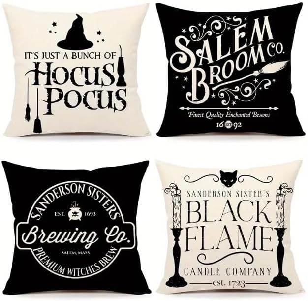 4pcs, Halloween Linen Square Cushion Cover - 18''x18''/45cm*45cm - Fall Zipper Single-sided Printed Pillow Cover - Home Decor, Room Decor, Bedroom Decor, Living Room Decor, Halloween Decor