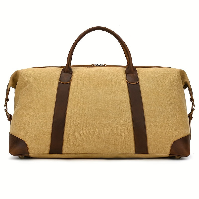 Vintage Canvas and Leather Travel Duffel Bag - Relaxed Style, Canvas Material, Adjustable Handles, No Print, No Oil Edging