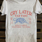 Graphic T-Shirt - "Cry Before Speaking" Tiger & Chinese Characters Print, 100% Cotton Soft Regular Fit, Made in USA, All-Season Durable Casual Streetwear Tee, Tiger Print