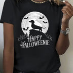 Dachshund Happy Pattern Printed T-Shirt Round Neck Short Sleeved T-Shirt, Pure Breathable Casual