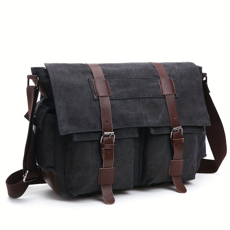 1pc Vintage Canvas Messenger Bag for Men - Motorcycle-Inspired, Travel-Ready, Durable & Wear-Resistant