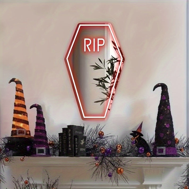 RIP Neon Sign Mirror - USB Powered Wall Decor Light with Switch & Button Control, Perfect for Halloween Parties, Birthdays & Valentine's Gifts