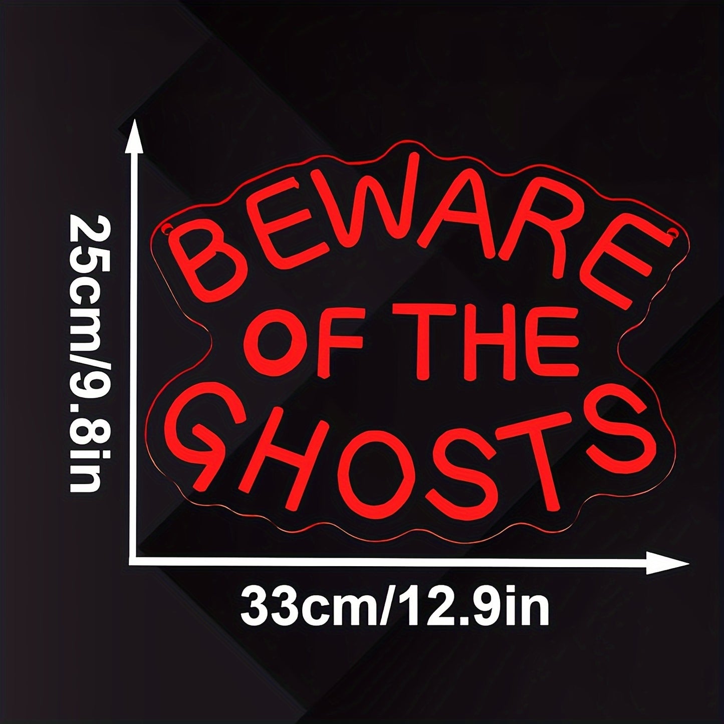 Halloween Neon Sign "Beware of the Ghosts" – Dimmable LED Wall Decor, USB Powered Red Neon Sign for Multipurpose Use, Plastic Material with Easy Wall Hanging Switch Control for Door, Porch, Bar, and Party Decorations