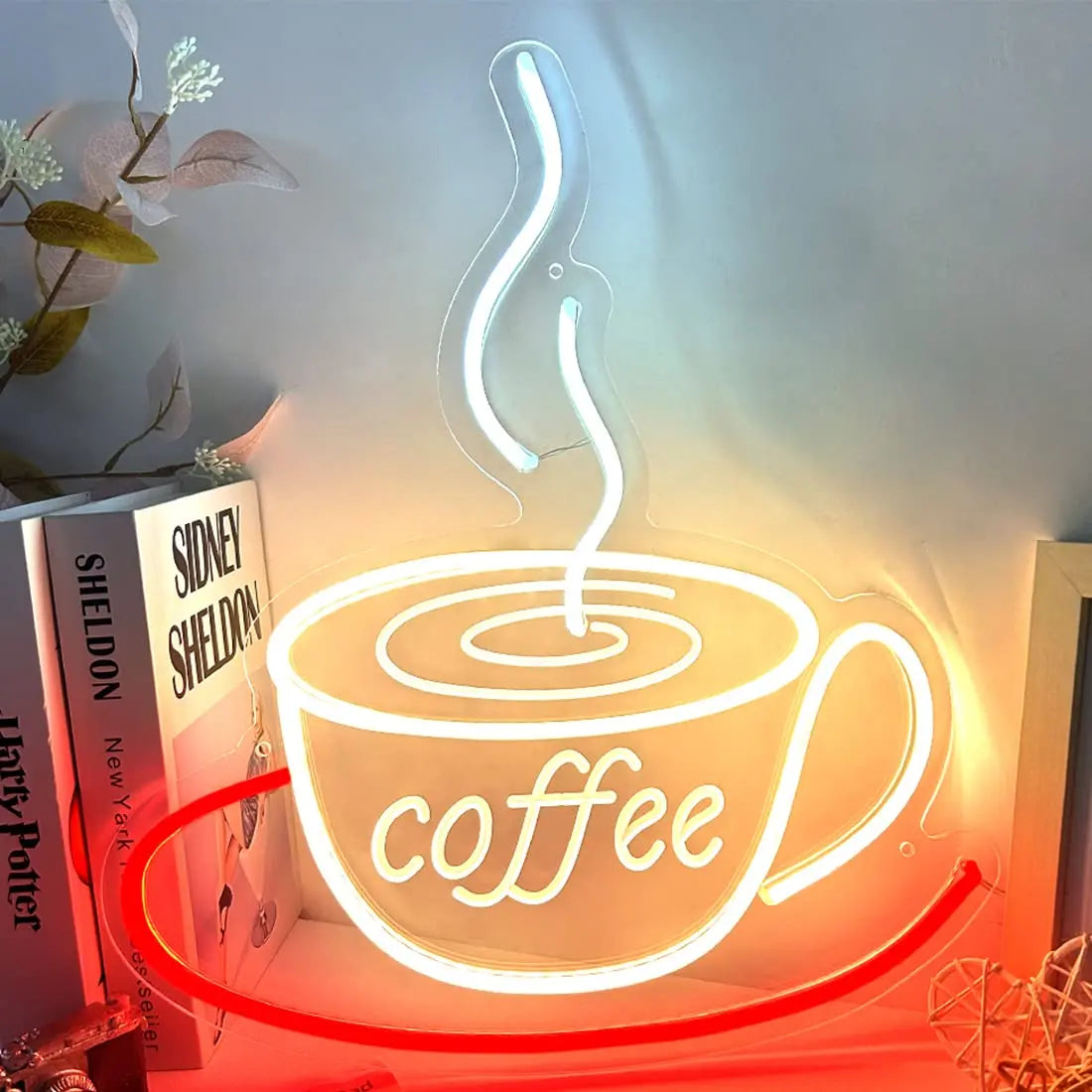 Coffee Neon Sign for Wall Decor Coffee Cup Coffe Cafe Neon Sign Open Sign With Dimmer Switch for Party Bar Cafe Restaurant Hotel