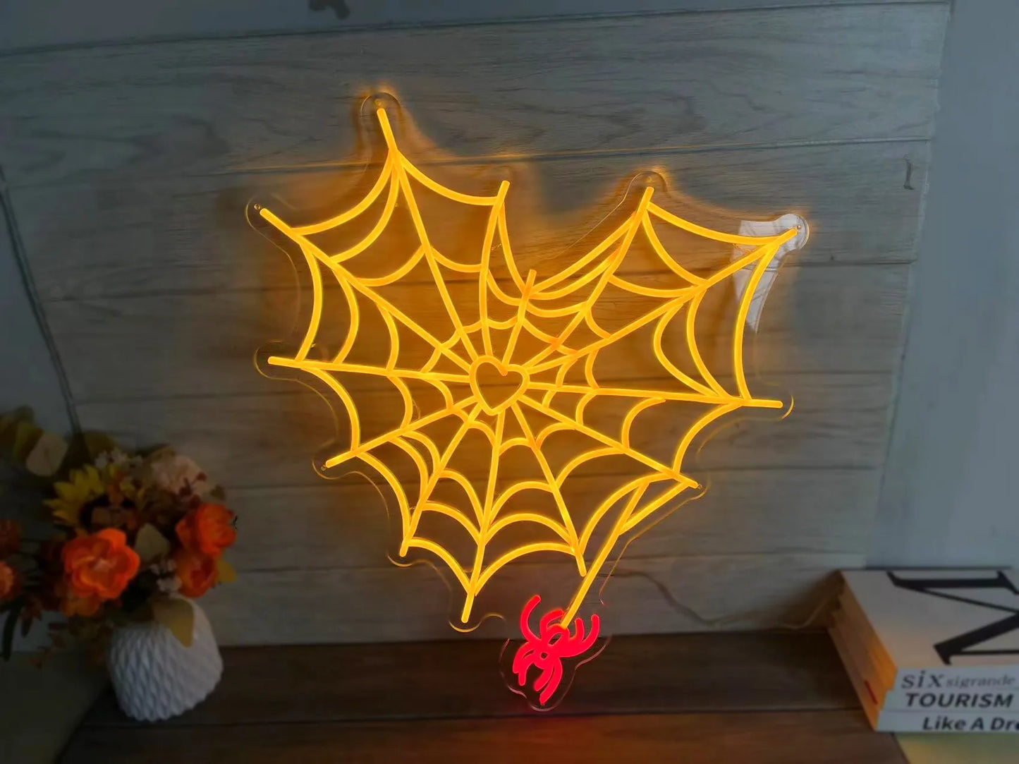 Halloween Neon Decor Spiderweb Heart Neon Sign Halloween Trick or Treat Sign Spider Cobweb Neon Sign Event Party Home Decor