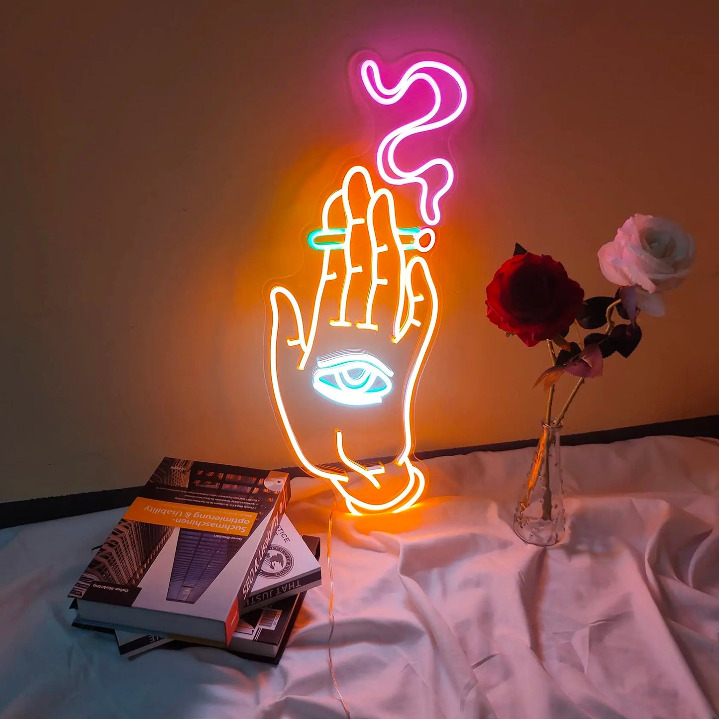 Custom Neon Sign Hand-eye Smoking Neon Sign Smoking Hand With Eye Neon Sign Father's Day Gift Bedroom Decor