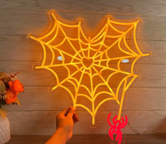 Halloween Neon Decor Spiderweb Heart Neon Sign Halloween Trick or Treat Sign Spider Cobweb Neon Sign Event Party Home Decor