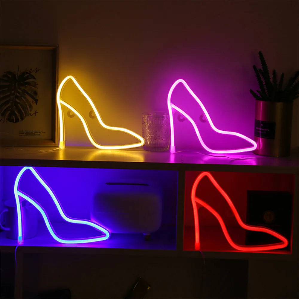 Led Neon Sign Light Shoe Shape Wall Word Poster Background Room Shop Wedding Christmas Decor Photography Prop