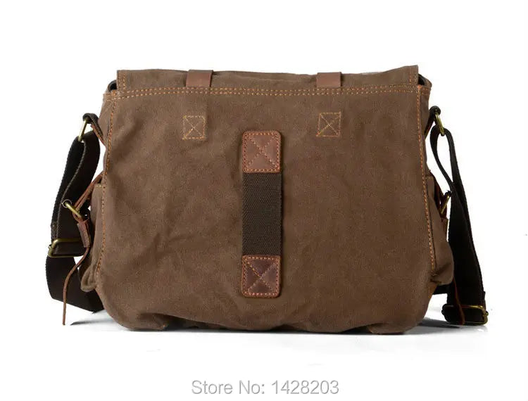 Retro Vintage Cotton Canvas + Real Leather Men's Messenger Bag Shoulder Bag Military Canvas Crossbody Bag Male Casual Sling Bag