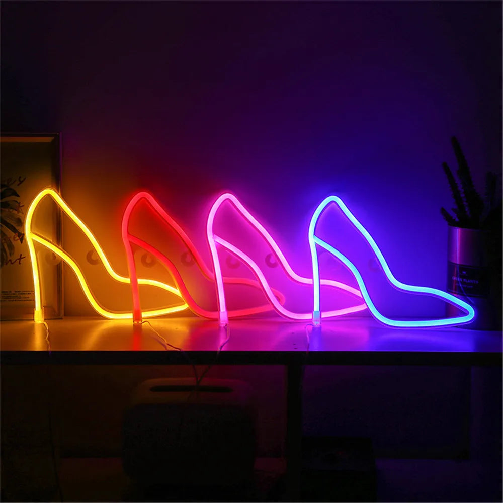 Led Neon Sign Light Shoe Shape Wall Word Poster Background Room Shop Wedding Christmas Decor Photography Prop