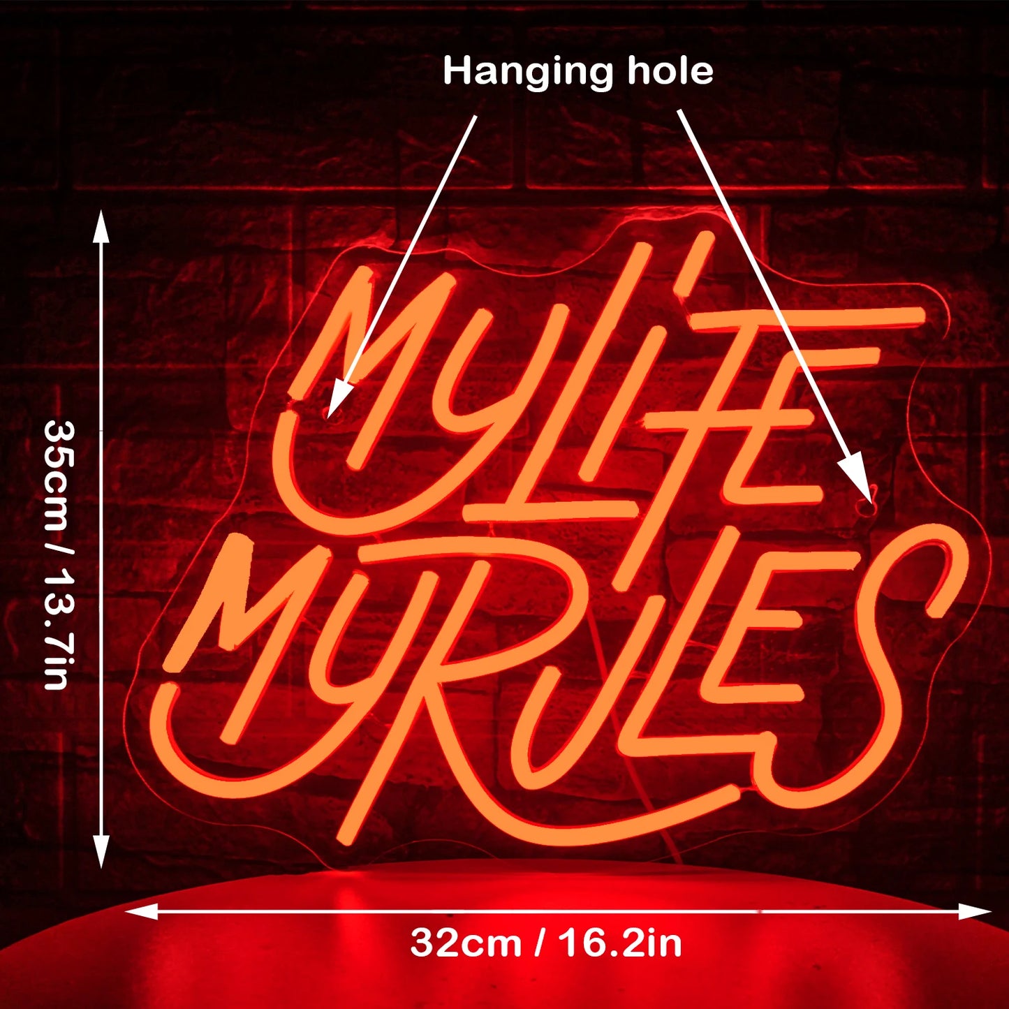 My Life My Rules Neon Sign Red Hot LED Neon Signs With Dimmable for Party Bar Restaurant Man Cave Cafe Bistro Club Neon Sign