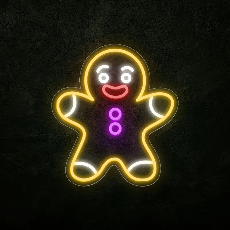 Gingerbread Man LED Neon Sign Christmas Decor Neon Signs Night Light 3D Wall Art & Game Room Bedroom Living Room Decor Lamp