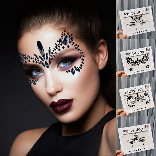 New Halloween Face Sticker 3D Resin Rhinestone Face Face Jewelry Tattoo Diamond Eyebrow Sticker Shiny Face Tattoo Black Sticker