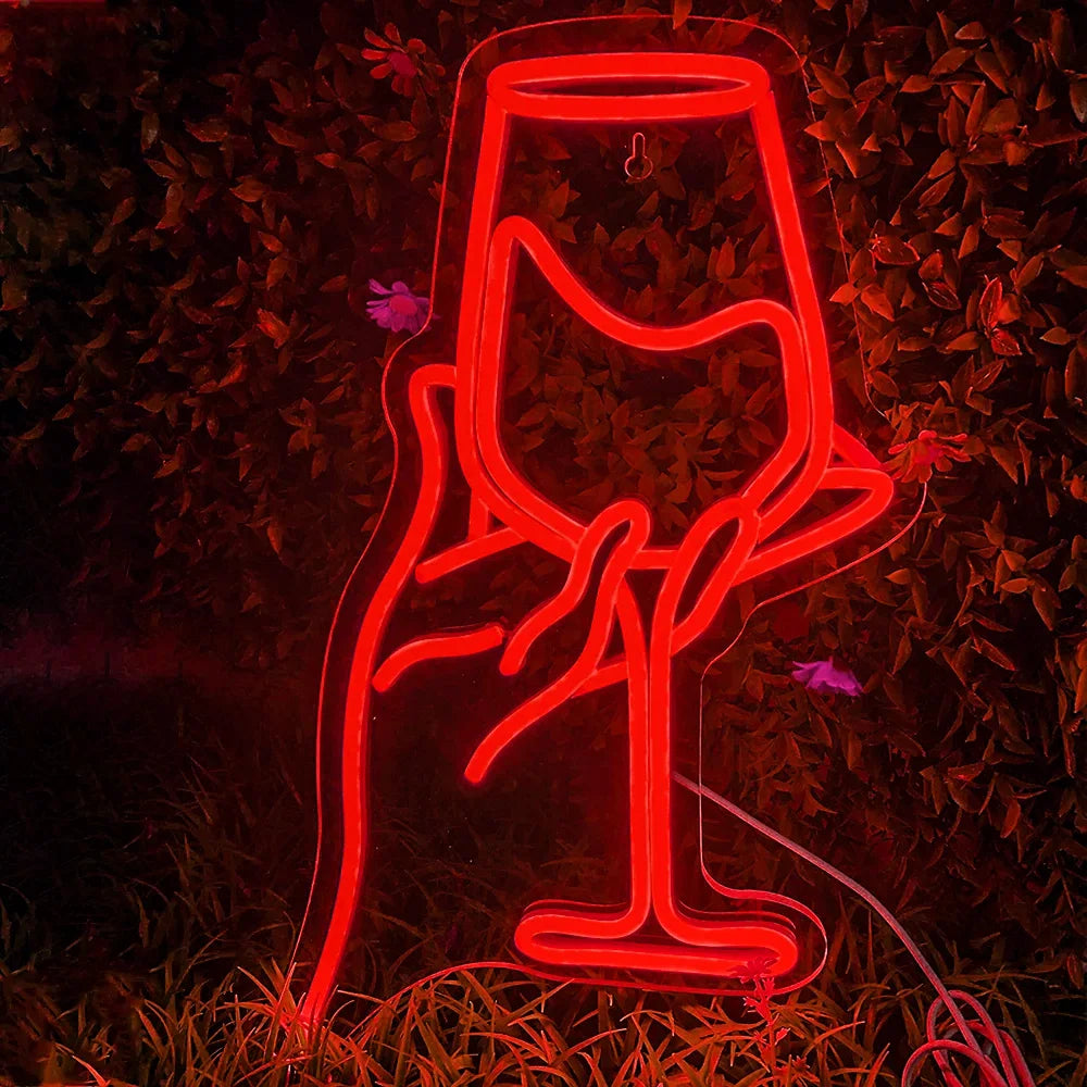 Red Wine Glass Neon Sign LED Lights Personality Wall Decor USB Lamp For Shop Sign Cocktail Bar Pub Nightclub Man Cave Decor