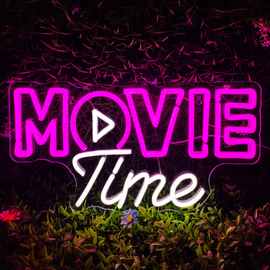 Movie Time Neon Sign LED Neon Light for Wall Decor Dimmable USB Neon Lights for Film Room Party Decor Cinema Man Cave Boys Gift