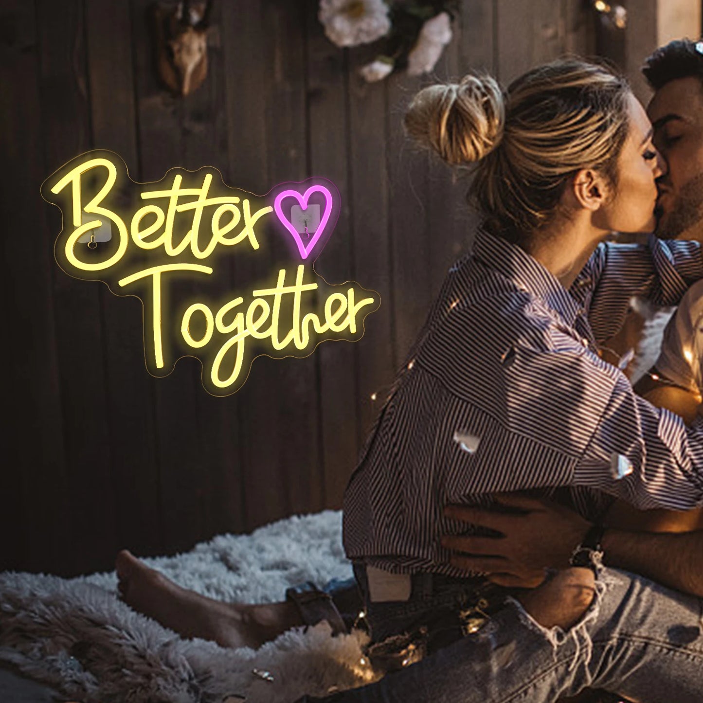 Better Together Heart Neon Sign Wedding Wall Decor LED Light Aesthetic Room Decor for Anniversary Valentines Day Wedding Neon