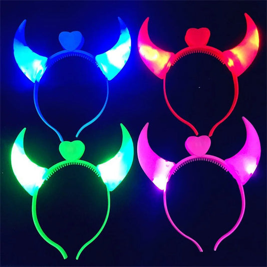 Halloween Decoration Devil Horn Luminous Hairhoop Led Hairband Flashing Glow Headress Light Up Hair Access Cosplay Glowing Prop