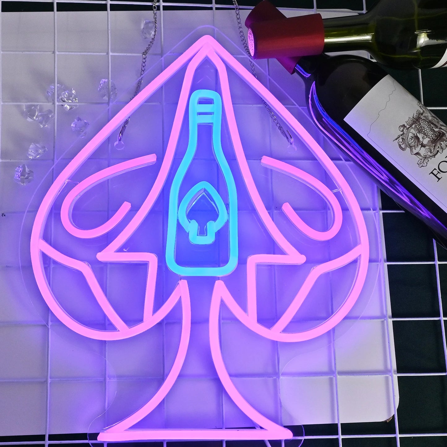 Spades Champagne Neon Signs Room Decor Dimmable Acrylic Led Lights For Party Cocktail Bar Pub Nightclub Man Cave Shop Sign Decor