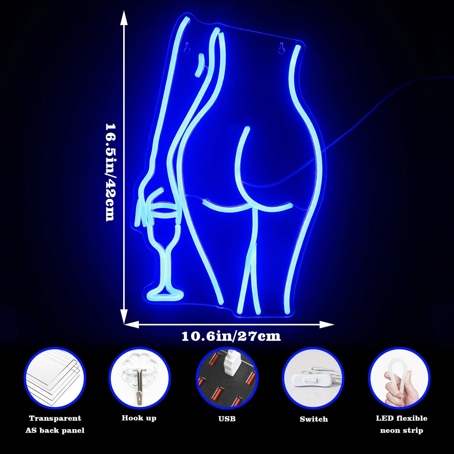 Lady Back Neon Sign Blue LED Sexy Lady Neon Lights for Wall Decor Woman Light Up Signs Man Cave Bar Store Hotel Home Party Gifts