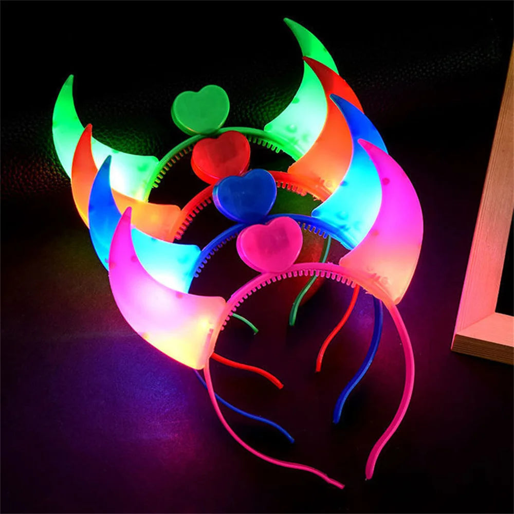 Halloween Decoration Devil Horn Luminous Hairhoop Led Hairband Flashing Glow Headress Light Up Hair Access Cosplay Glowing Prop