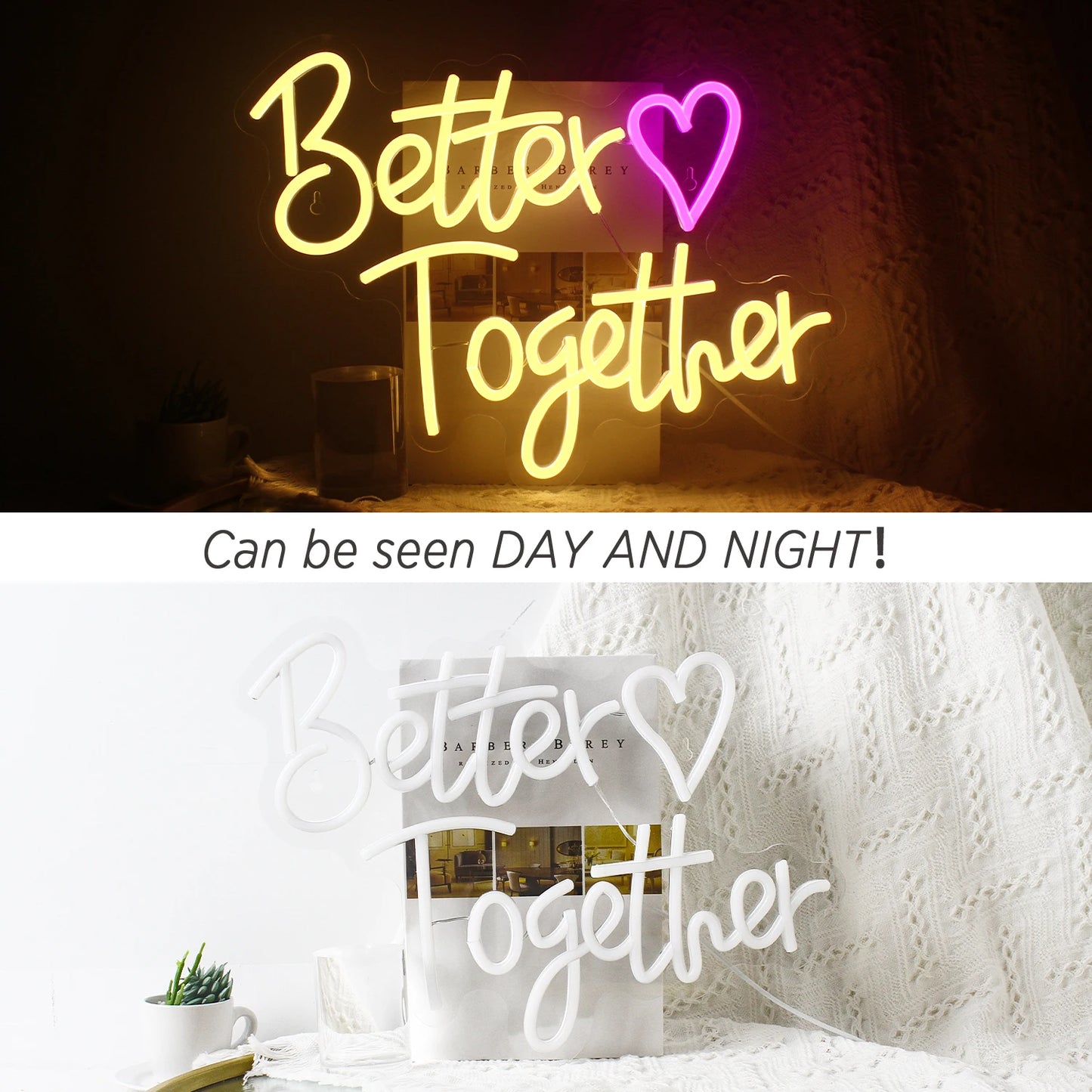 Better Together Heart Neon Sign Wedding Wall Decor LED Light Aesthetic Room Decor for Anniversary Valentines Day Wedding Neon