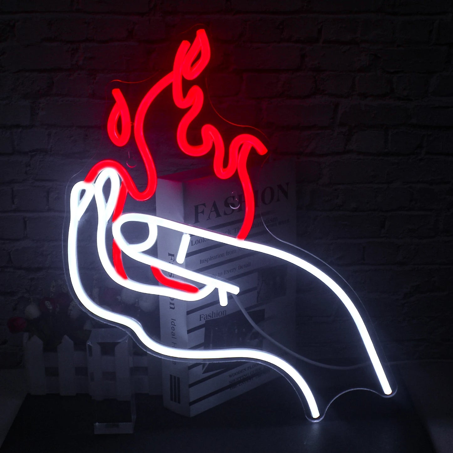 Hand Fire Neon Sign Personalized LED Fire in Hand Neon Light for  for Man Cave Room Bedroom Game Room Party Halloween Wall Decor