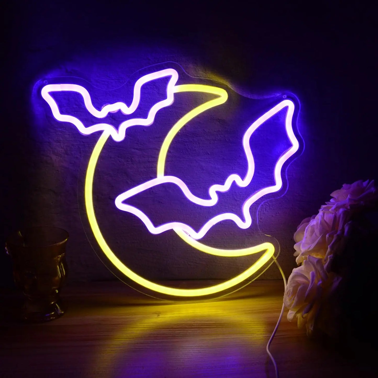 Moon Bat Neon Signs Halloween Room Decoration Art Led Lights Home Party Light Up Sign USB Power Gothic Wall Lamp Festival Decor