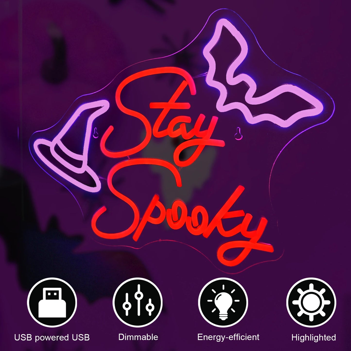 Stay Spooky Neon Signs Led Lights Halloween Home Party Room Decoration For Bedroom Wall Decor USB Powered Neon Lamp Art Sign