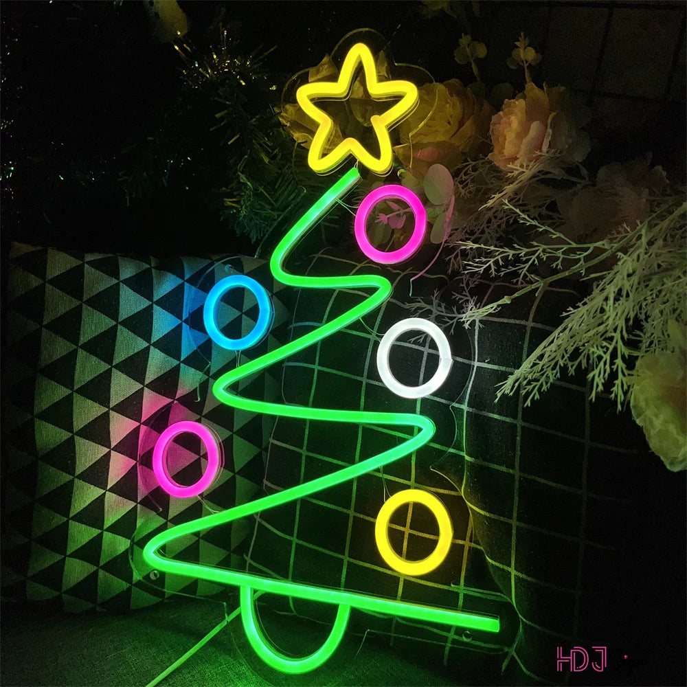 Christmas Tree Neon Sign Merry Christmas Gift Custom Anime Game LED Light Wall Decor For Home Room Bedroom Club Decoration