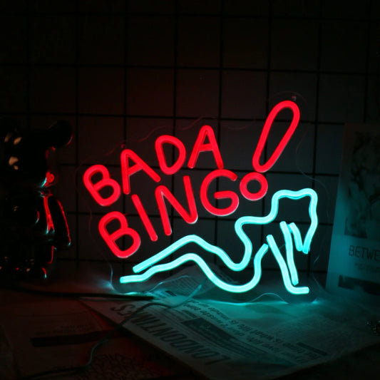 UponRay Bada Bing Neon Signs for Wall Decor for Man Cave Light Up Sign for Bedroom Bar Pub Store Club Party Dance Studio