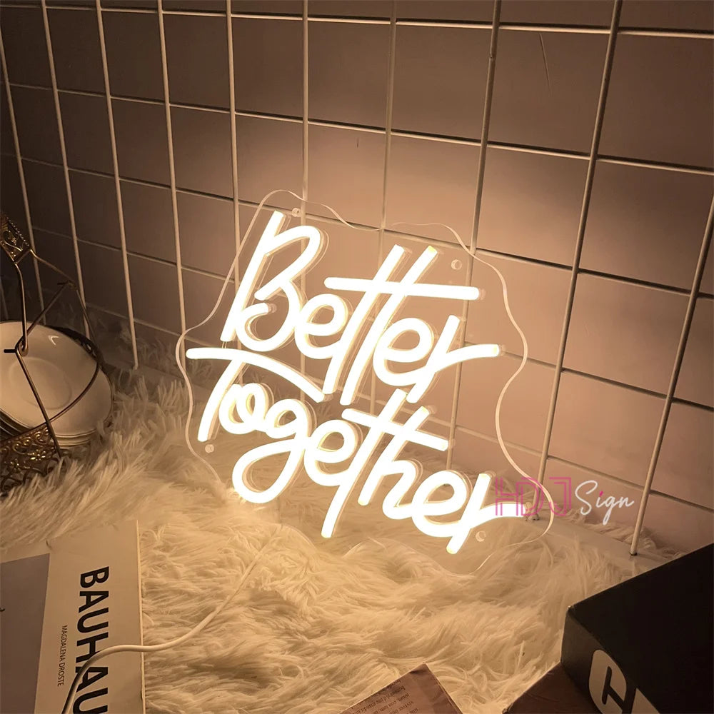 Better Together Neon Sign Wedding Decor Room Neon LED Sign Wall Deocr Bedroom Bride To Be Mr And Mrs Neon Light Party Engagement